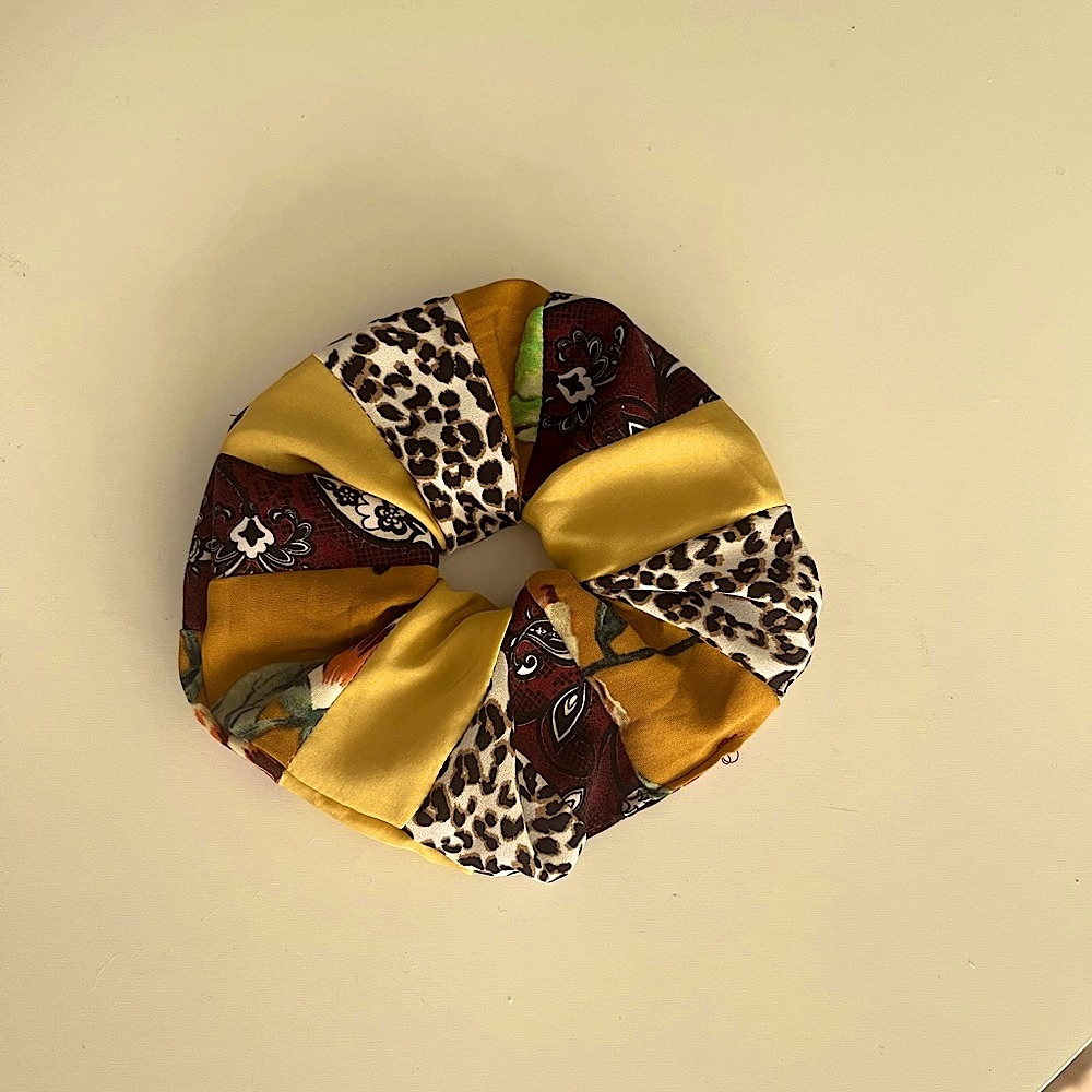 Big scrunchie patchwork upcycled quilted fall hair accessory